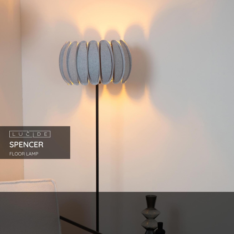 Lucide SPENCER - Stojacia lampa - Ø 40 cm - 1xE27 - Sivá
